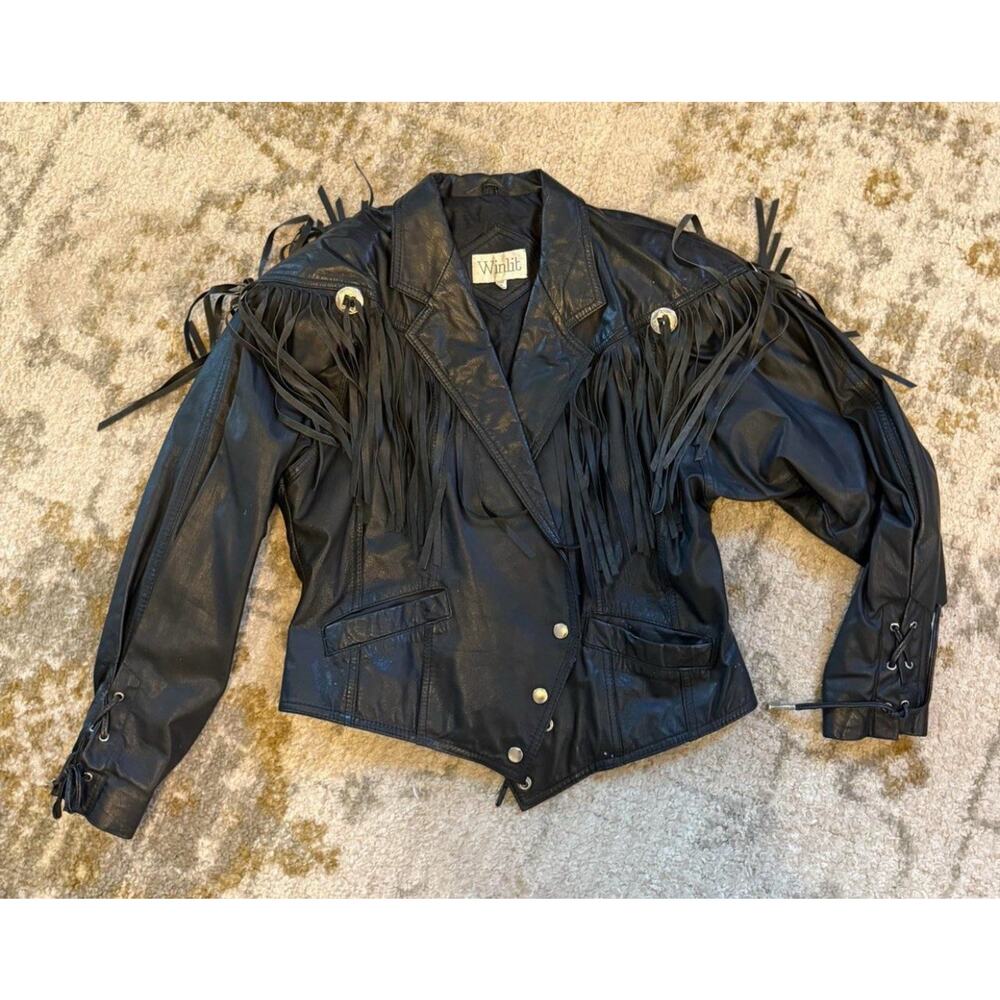 Vintage Black Fringe Leather Jacket